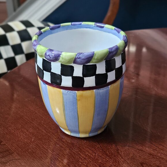 MACKENZIE CHILDS PICCADILLY COURTLY CHECK CERAMIC AURORA COFFEE TEA MUG CUP - Picture 2 of 8